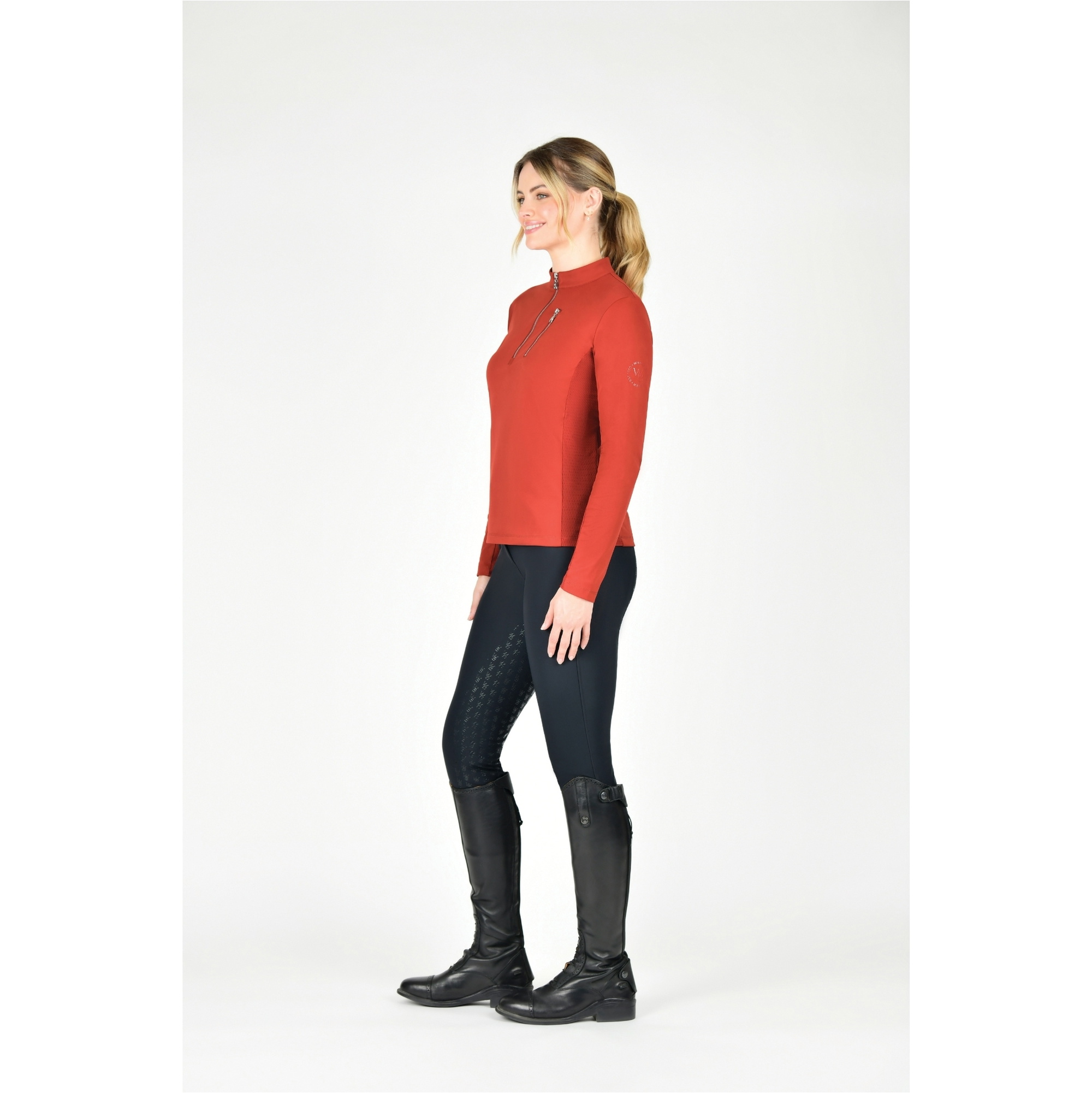 Weatherbeeta Womens Reno Lang Ärmel Reiten Top 1023216 - Rot Ocker